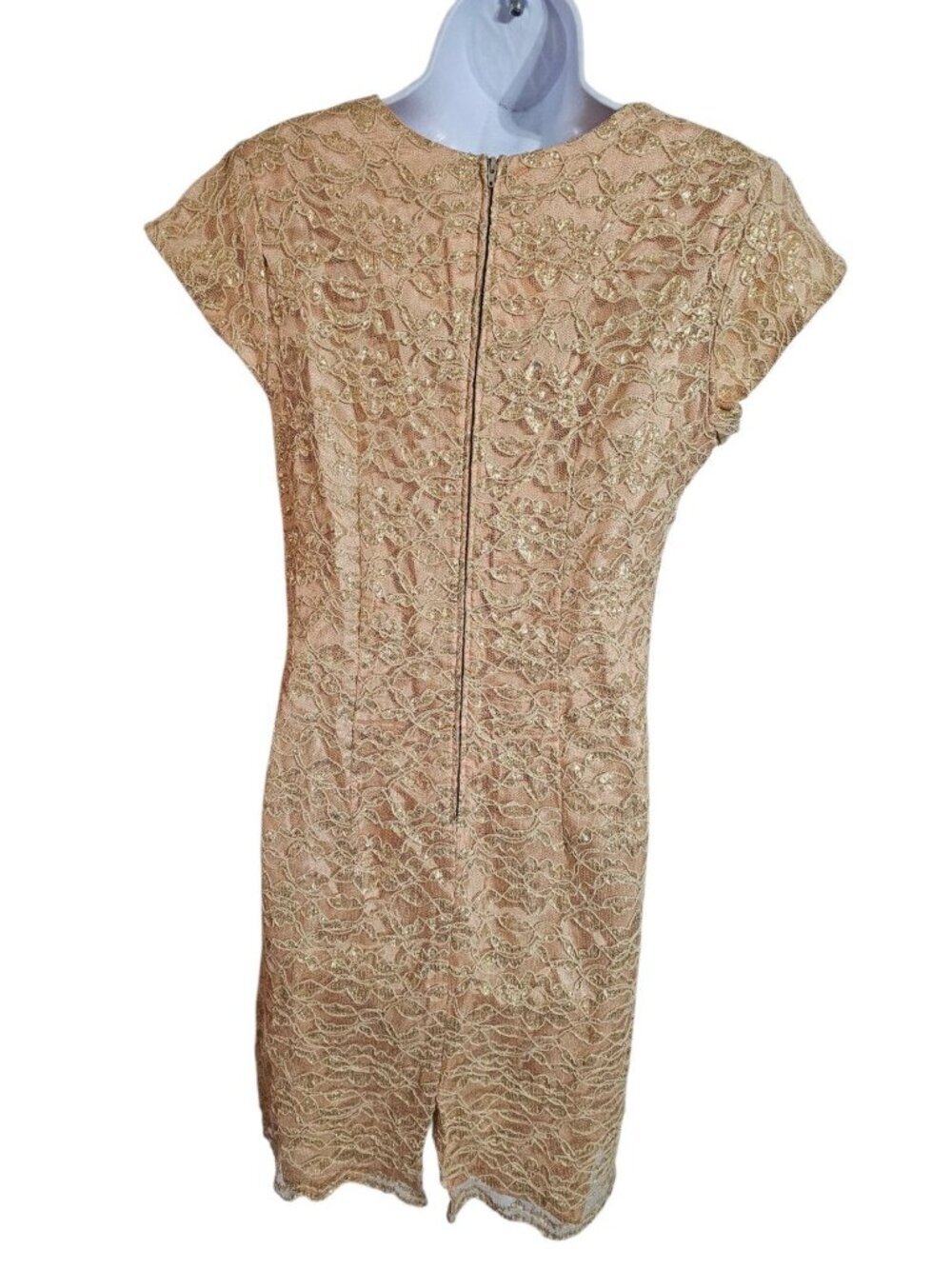 De-Laru Women 14 Dress Gold Lace Metallic Sheath Statement Rare Archival Regency - Picture 3 of 6